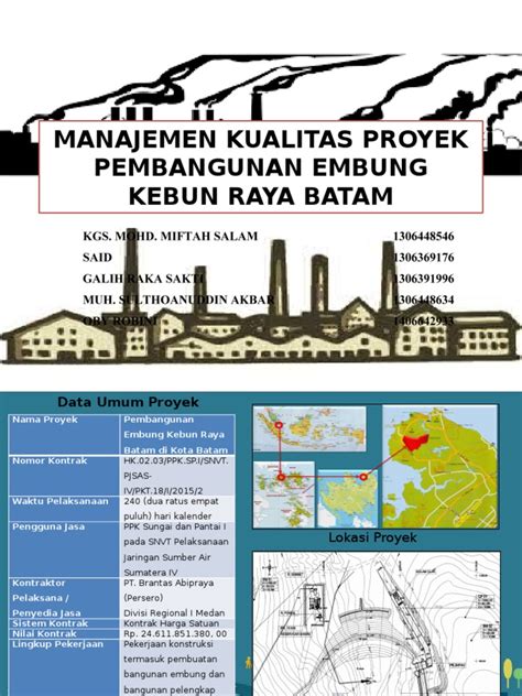 Penataan kebun raya batam telah mulai dikerjakan kempupera melalui ditjen cipta karya pada april 2018 mulai dari tahap persiapan, penataan jalan, saluran drainase hingga pekerjaan akhir. Presentasi Mata kuliah Manajemen Kualitas dan Resiko