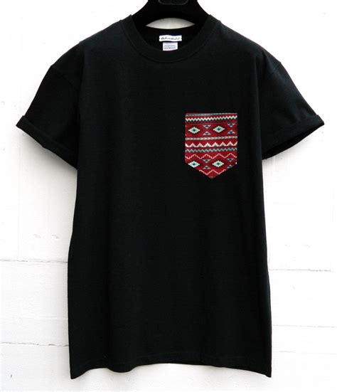 Pocket Tee Mens Tribal Design Black Pocket T Shirt Etsy Mens