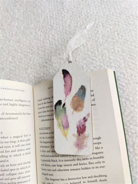 Feather Wooden Bookmark Colourful Decoupage Bookmark Feather Etsy In