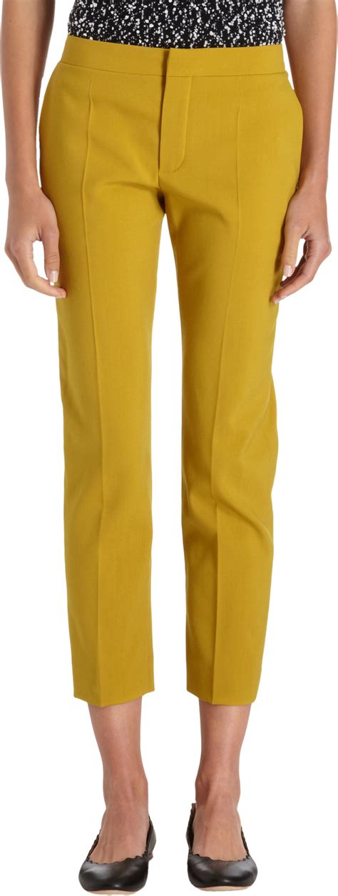 1940's war time by silentmoonchild liked on polyvore featuring tops, blouses, shirts, blusas, mustard, button shirt, brown shirt, ruched blouse, cuff shirts and mustard yellow shirt. Chloé Cropped Pants in Yellow (mustard) | Lyst
