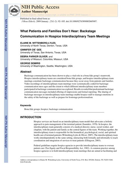 Pdf What Patients And Families Dont Hear Backstage Communication In