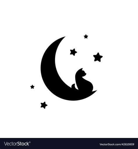 Black Half Moon And Stars And Cat Magic Fantasy Vector Image