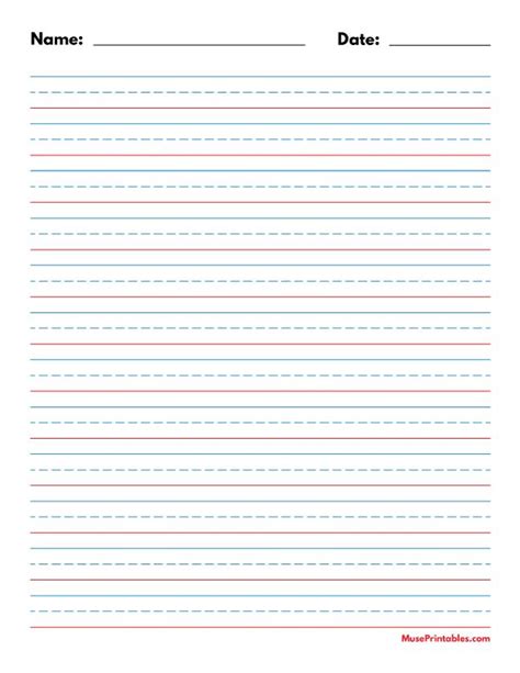 Lined Paper With Lines In Red And Blue On The Bottom Which Reads Name Date