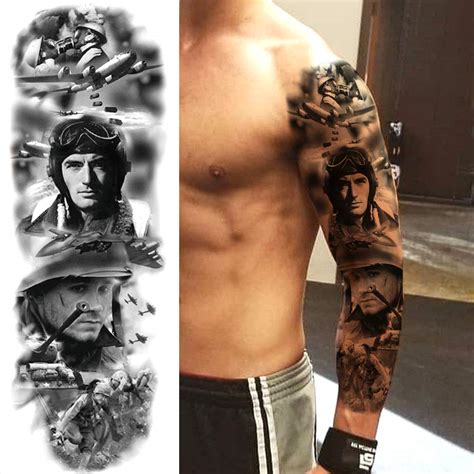 buy 11 sheets nezar extra large soldier air force military full arm temporary tattoo sleeve for