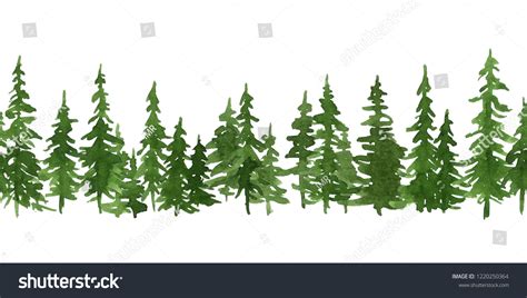 Watercolor Green Pine Trees Christmas New Stock Illustration 1220250364
