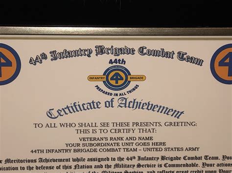 44th Infantry Brigade Combat Team Coa Commemorative Certificate