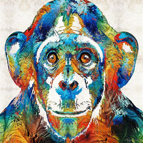 Colorful Chimp Art Monkey Business By Sharon Cummings Painting By