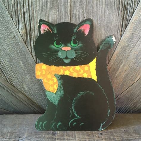 Vintage Halloween Decoration Black Cat Die Cut Cardboard Etsy