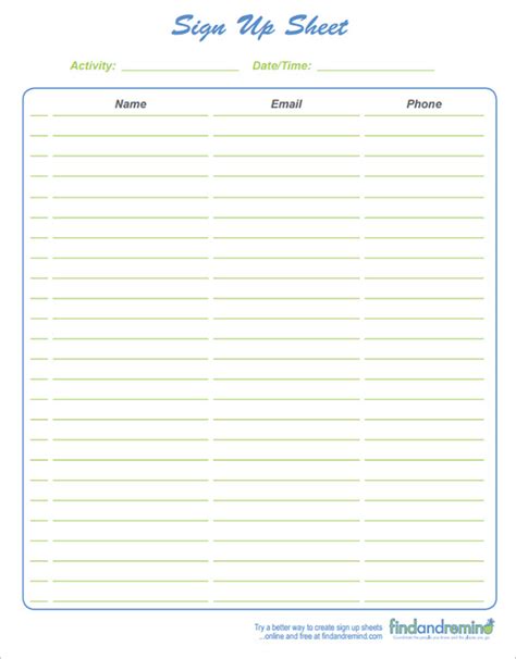 Signup Sheet Template 14 Printable Word Excel And Pdf Formats Samples