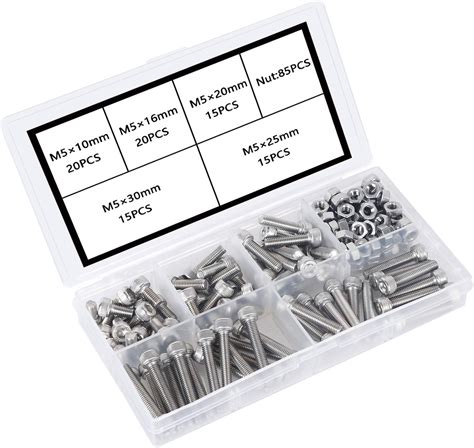 M5 Nuts And Bolts 304 Stainless Steel Screws Assorted Metric Kit Hex