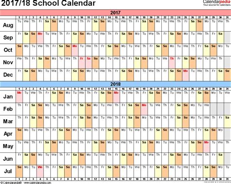 School Calendars 20172018 Free Printable Pdf Templates