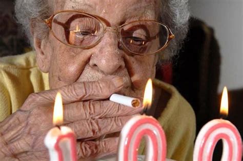 100 Year Old Granny Lighting Her Cigarette On Birthday Cake Heres The