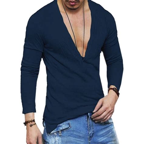 Aliexpress Com Buy Men T Shirt Sexy Deep V Neck Full Long Sleeve Slim