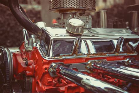 Close Up Engine Of Vintage Classic Retro Car Detailed Engine Par Stock Image Image Of