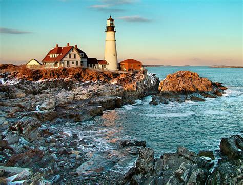 Portland Headlight Lighthouse Sunset Maine Seascape