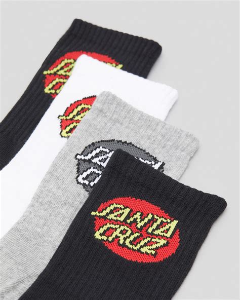 Santa Cruz Boys Classic Dot Crew Socks 4 Pack In Black White Gmarle