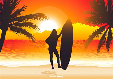 Beautiful Surfer Beach Scene Illustration Download Free Vector Art