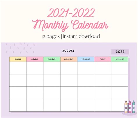 2021 2022 Pastel Aesthetic Calendar Year Calendar Month Etsy