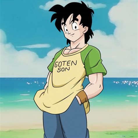 An Anime Character Standing On The Beach With His Hands In His Pockets And Wearing A Yellow T