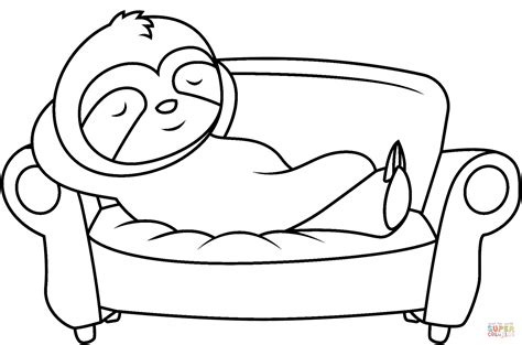 Cute Sloth Is Sleeping On Sofa Coloring Page Free Printable Coloring