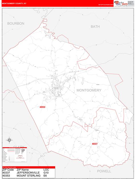 Montgomery County Ky Zip Code Wall Map Red Line Style By Marketmaps