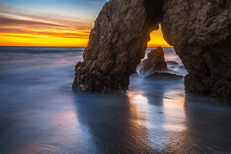 Malibu Beach Sunset Sony A7r2 Red Orange Clouds Sea Cave Landscapes