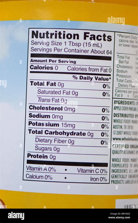Nutritional Label On Food Packaging Stock Photo Alamy