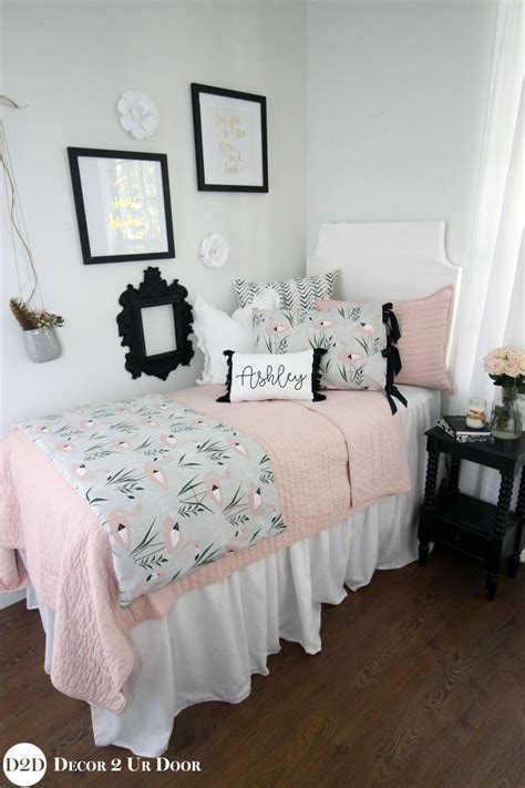 Blush And Grey Flamingo Dorm Bedding Set Dorm Room Bedding Dorm