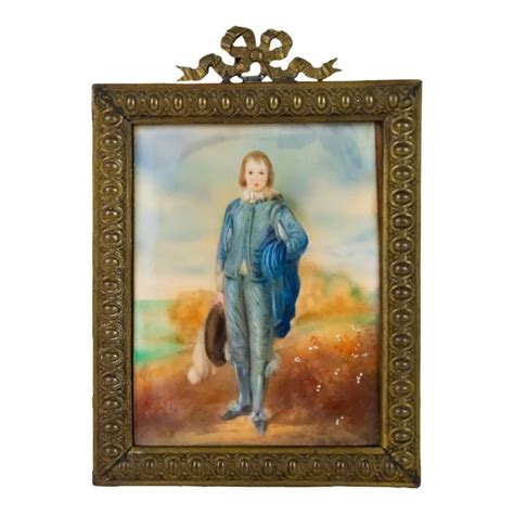 Signed Late 1800s Miniature Portrait Akin To The Blue Boy By Tom