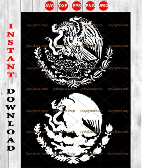 Escudo Mexicano De Armas Negro Y Blanco Vector Clip Art Svg Etsy México