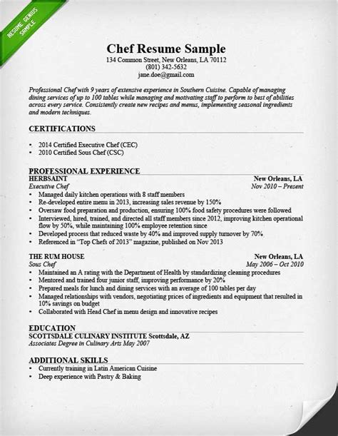 Chef Resume Sample And Writing Guide Resume Genius