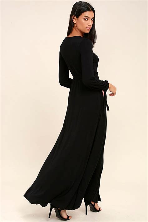 Lovely Black Dress Maxi Dress Long Sleeve Maxi Dress 6800