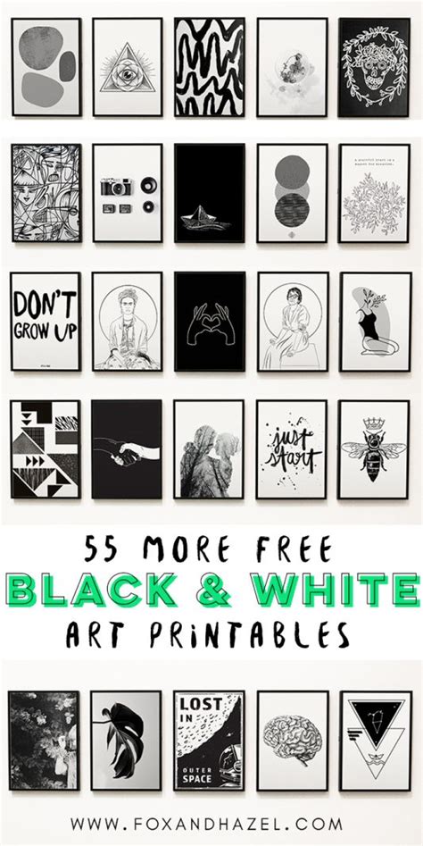 55 More Free Black And White Art Printables Fox Hazel