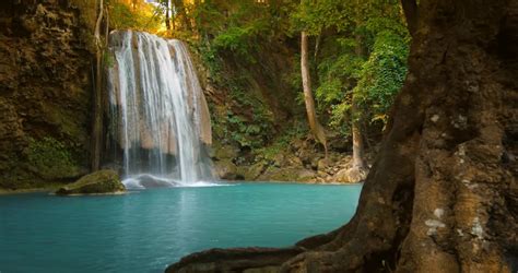 Tropical Paradise Background Of Beautiful Waterfall