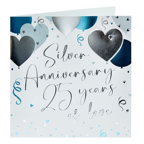 Buy Foil Heart Balloons Silver 25th Wedding Anniversary Card For Gbp 1