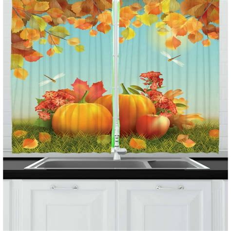 Harvest Kitchen Curtains Fall Season Yield Thanksgiving Image Fallen