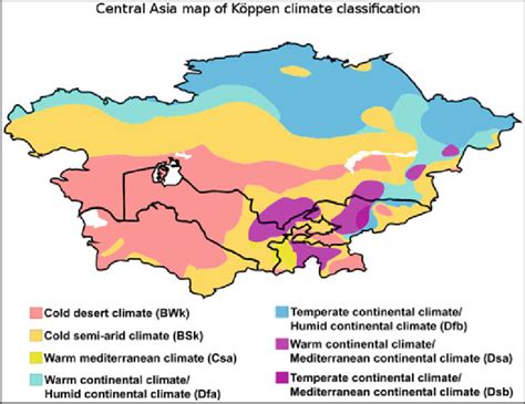 Map Of The Different Climates In Central Asia According To The Köppen