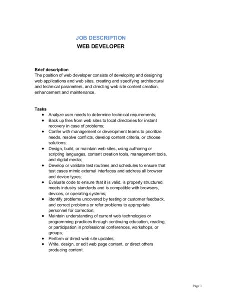 Web Developer Job Description Template By Businessinabox