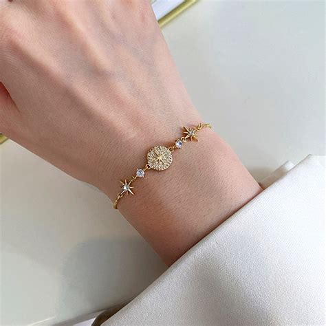 Trendy Exquisite K Real Gold Star Shape Bracelet For Women Etsy