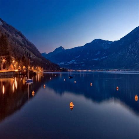 Beautiful Night Falls Over Lake Zug Switzerland