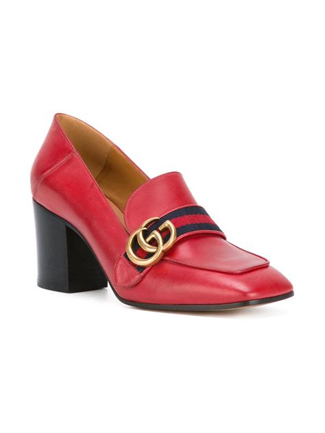 Gucci Leather Gg Web Mid Heel Loafer Pumps In Red Lyst