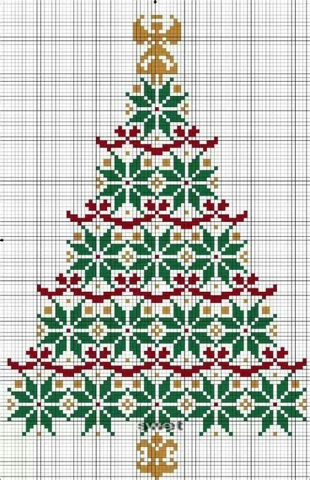 A Cross Stitch Christmas Tree With Bells On It
