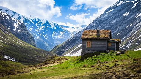 Les Paysages Norvège Les Montagnes Et Les Maisons Fonds Décran