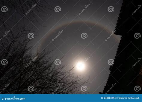 Halo Phenomenon On The Moon Over Ukraine At Night During The War In The