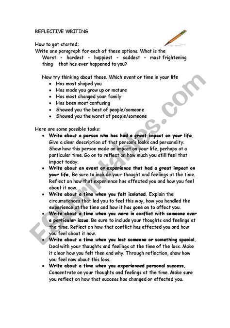 Reflective Writing Esl Worksheet By Annypanny