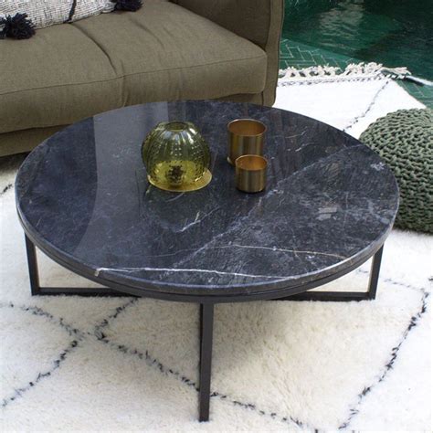 Table basse ronde en marbre et métal noir Produit Marocain Naturel et Fait à la main Table