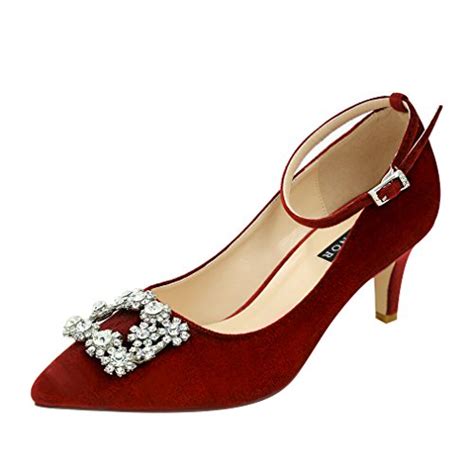 Erijunor Low Heel Pumps For Women Comfort Kitten Heels Rhinestone Brooch Evening Dress Shoes