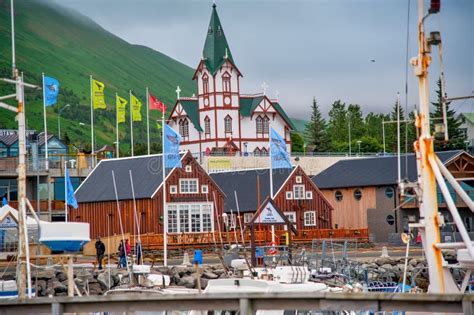 Husavik Iceland August 5 2019 Husavik Colorful Homes And City Port