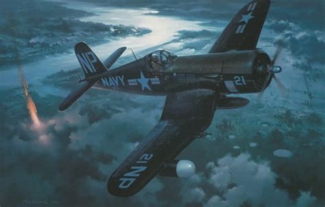 Wallpaper Aircraft War Art Painting Aviation Ww2 Vought F4U