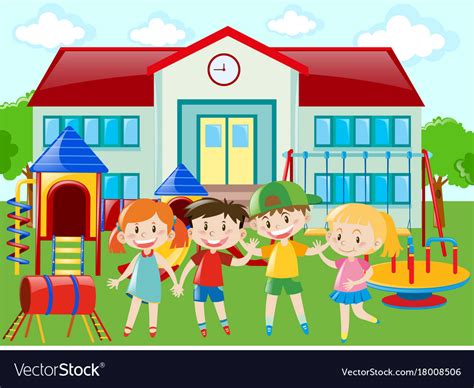 Kindergarten Students At The Playground Royalty Free Vector